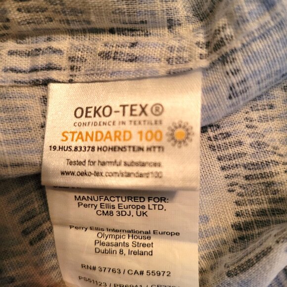 PERRY ELLIS Short Sleeve Wave Linen Blend Button Down Shirt Size XL Brown - Picture 8 of 9